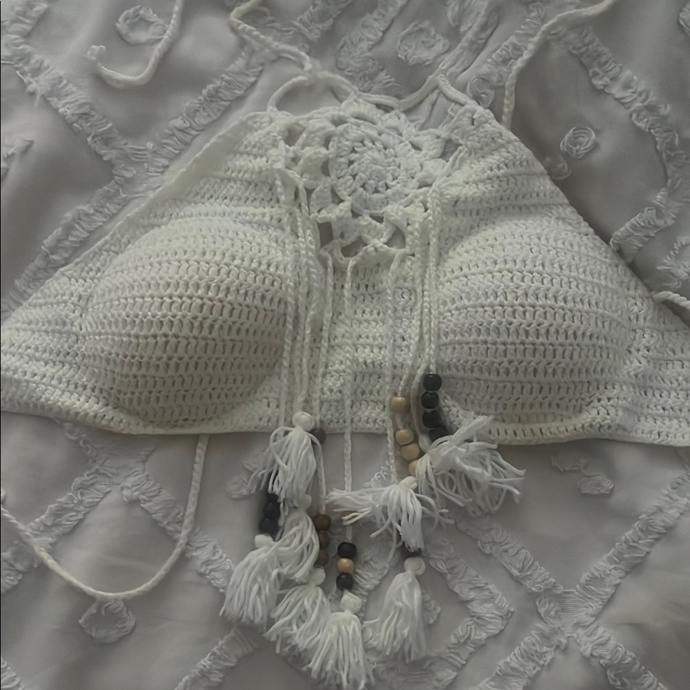 White Crochet Halter Bralette